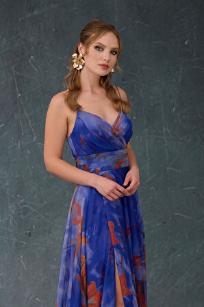 Carmen Kadın Askılı Sırt Dekolteli Empirme Abiye Elbise 58439 Saks