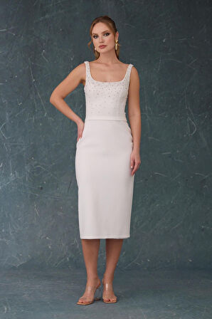  ELBİSE KREP İNCİLİ MİDİ		