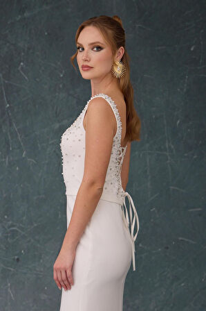  ELBİSE KREP İNCİLİ MİDİ		