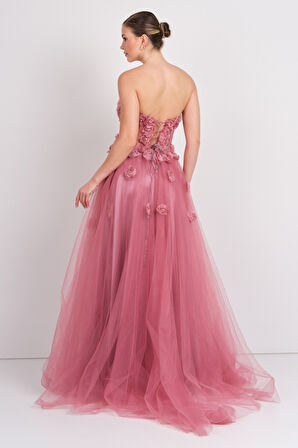 Carmen Kadın Straplez Korsajlı Eteği Tül Maxi Abiye Elbise 8451 Lavanta