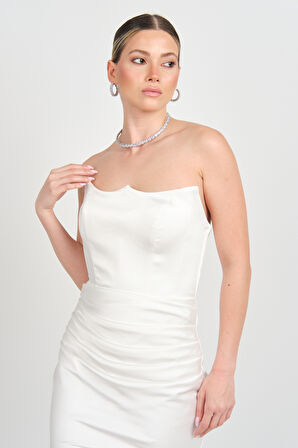 Carmen Kadın Straplez Maxi Boy Abiye Elbise 58565 Beyaz