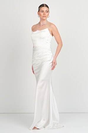 Carmen Kadın Straplez Maxi Boy Abiye Elbise 58565 Beyaz