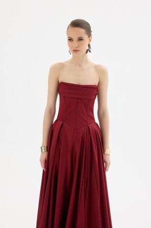 Carmen Kadın Yırtmaçlı Uzun Saten Abiye Elbise 58588 Bordo