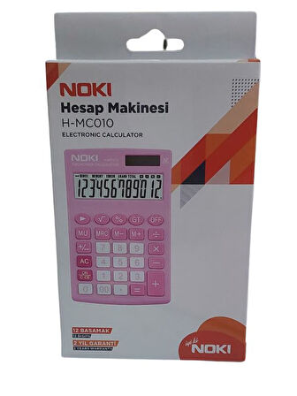 Noki H-MC010 Pembe Hesap Makinesi - 12 Haneli Pilli ve Güneş Enerjili