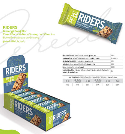 RİDERS Enerji Bar Vitamin&Gınseng Kuruyemişli Tahıl Bar 40 gr