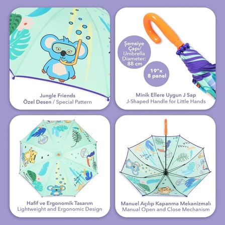 Milk&Moo Jungle Friends Çocuk Şemsiyesi Unisex