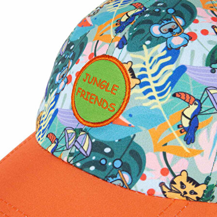 Milk&Moo Jungle Friends 4-6 Yaş Erkek Çocuk Şapkası – Turuncu Siperlikli, Nakış Aplikeli, Ayarlanabilir Yazlık Model