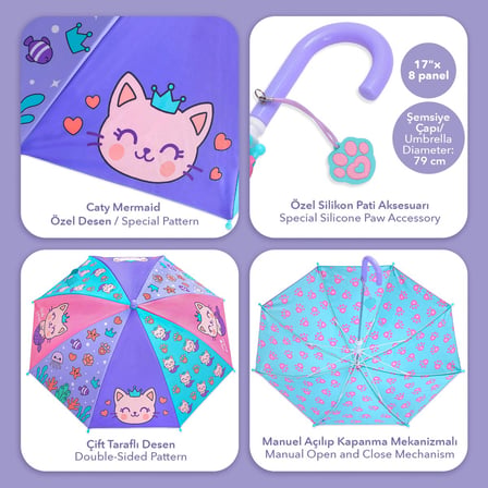 Milk&Moo Caty Mermaid Çift Katmanlı Çocuk Şemsiyesi