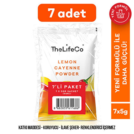 TheLifeCo Lemon Cayenne - Limonlu Acı Biberli İçecek Tozu 5 g x 7 adet