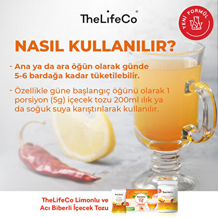 TheLifeCo Lemon Cayenne - Limonlu Acı Biberli İçecek Tozu 5 g x 7 adet