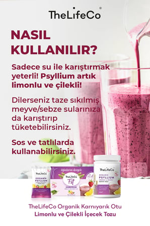TheLifeCo Organik Psyllium Limonlu ve Çilekli İçecek Tozu 180g