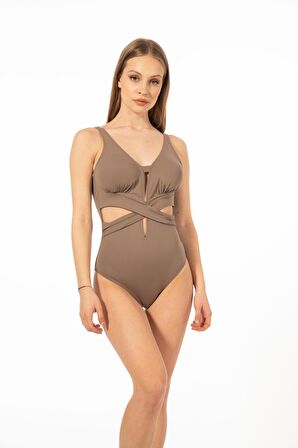 Estiva Kadın Cut Out Detaylı Çapraz Mayo - Kahverengi