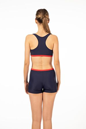 Estiva Kadın Şortlu Yüzücü Bikini Takımı - Kırmızı Lacivert