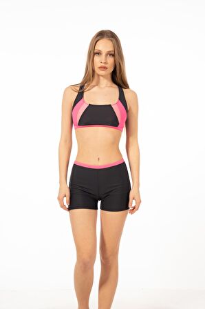 Estiva Kadın Şortlu Yüzücü Bikini Takımı - Pembe Lacivert
