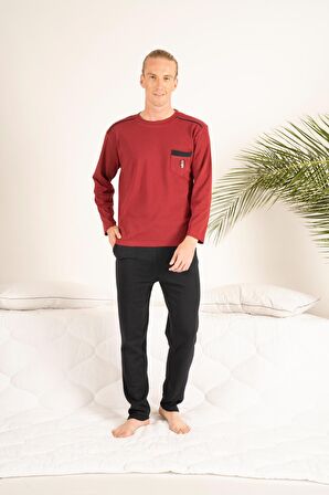 Erkek Kışlık Cepli Yuvarlak Yaka Penye Pijama Takımı