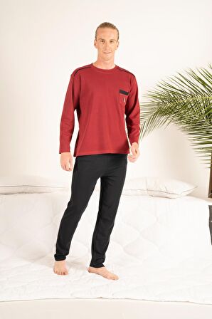 Erkek Kışlık Cepli Yuvarlak Yaka Penye Pijama Takımı