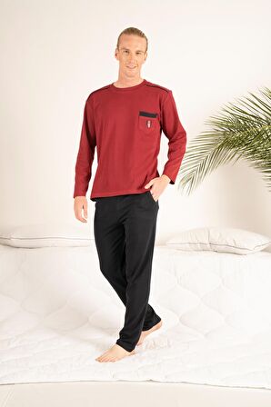 Erkek Kışlık Cepli Yuvarlak Yaka Penye Pijama Takımı