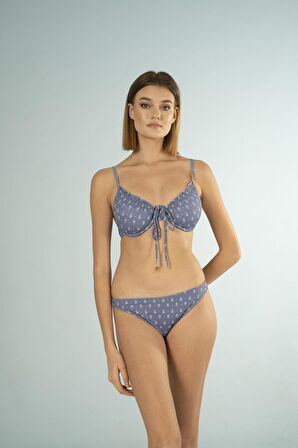 Estiva Desenli Büzgülü Balenli Bikini Takımı - Mavi