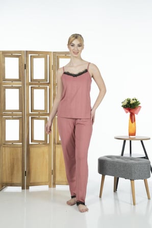 Estiva Kadın İp Askılı Likra Viskon Yazlık Pijama Takımı