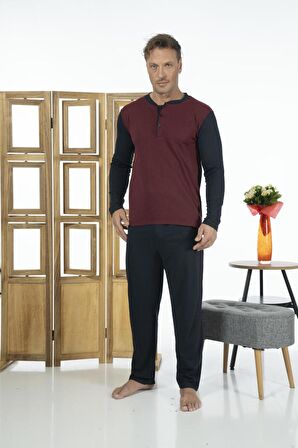 Estiva Erkek Üstten Düğmeli Uzun Kollu Yazlık Penye Pijama Takımı