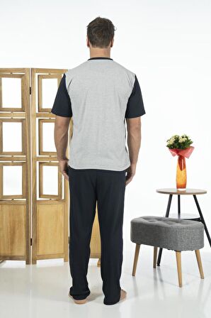 Estiva Erkek Önden Düğmeli Kısa Kollu Cepli Yazlık Penye Pijama Takımı