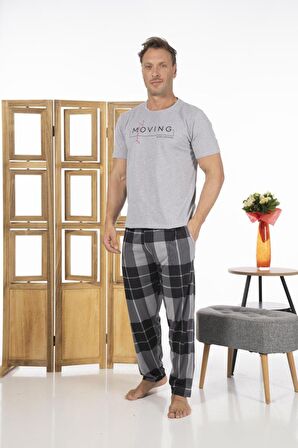 Estiva Erkek Uzun Kollu Kareli Yazlık Penye Pijama Takımı