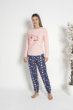 Kadın Kışlık Love Desenli Termal Pijama Takımı