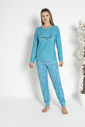 Kadın Kışlık Çiçek Desenli Termal Pijama Takımı