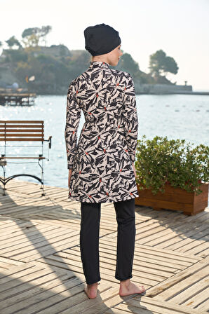 Estiva Kadın Tam Kapalı Dijital Desenli Tesettür Mayo Siyah