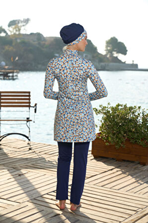 Estiva Kadın Tam Kapalı Dijital Desenli Tesettür Mayo Lacivert