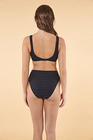 Estiva Kemerli Kruvaze Çizgi Dokulu Bikini Takımı - Siyah