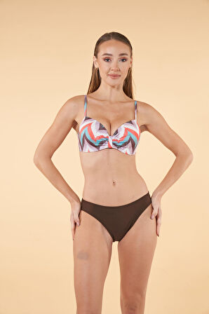 Estiva Desenli Emprime Kaplı Bikini Takımı - Kahverengi