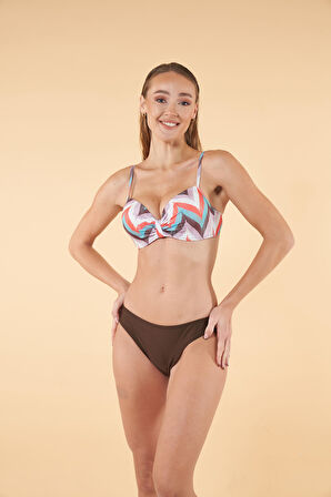 Estiva Desenli Emprime Kaplı Bikini Takımı - Kahverengi