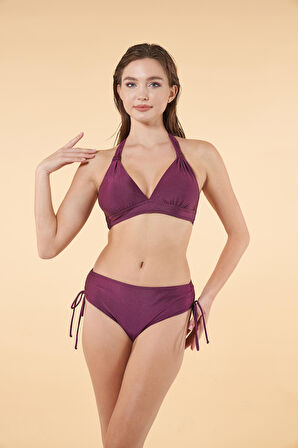 Estiva Concept Toparlayıcı Büzgülü Bikini Takımı - Mürdüm