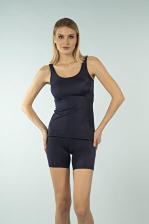 Estiva Şortlu Battal Beden Tankini Mayo - Lacivert