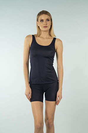 Estiva Şortlu Battal Beden Tankini Mayo - Lacivert