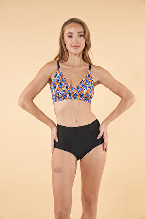 Estiva Yüksek Bel Kruvaze Desenli Bikini Takımı - Siyah
