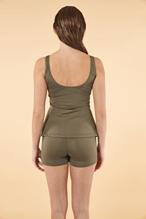 Estiva Şortlu Dijital Desenli Tankini Mayo - Yeşil