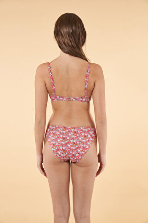 Estiva Çiçek Desenli Büzgülü Balenli Bikini Takımı - Pembe