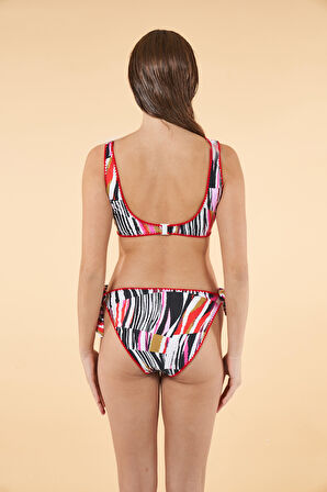 Estiva Kroşetalı Desenli Toparlayıcı Bikini Takımı - Kırmızı Siyah