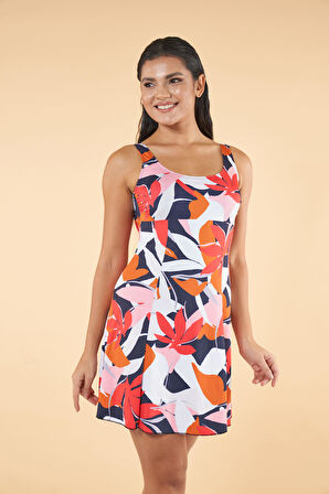 Estiva Yaprak Desenli Elbise Mayo - Turuncu