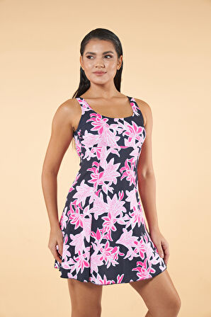 Estiva Çiçek Desenli Elbise Mayo - Pembe