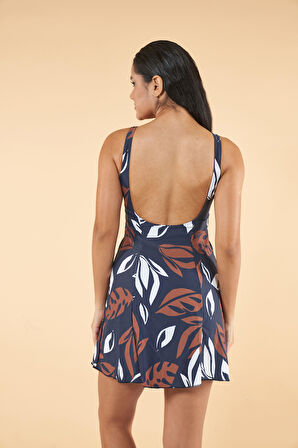 Estiva Yaprak Desenli Elbise Mayo - Lacivert