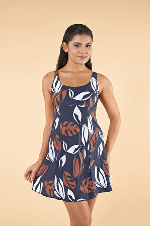 Estiva Yaprak Desenli Elbise Mayo - Lacivert