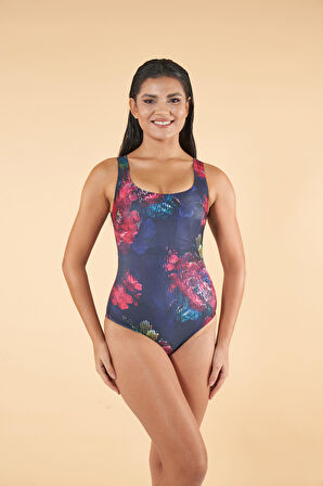 Estiva Desenli U Yaka Battal Beden Mayo - Lacivert