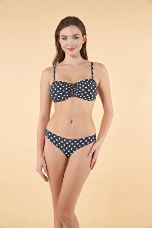Estiva Tokalı  Puantiyeli Straplez Bikini Takımı - Lacivert