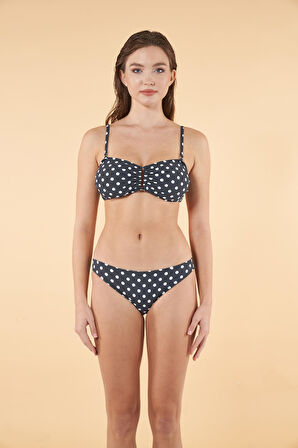 Estiva Tokalı  Puantiyeli Straplez Bikini Takımı - Lacivert