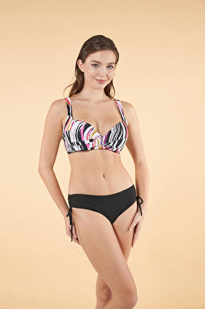 Estiva Desenli Kaplı Battal Beden Bikini Takımı - Siyah