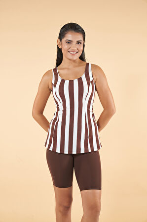 Estiva Çizgi Desenli Taytkini - Kahverengi