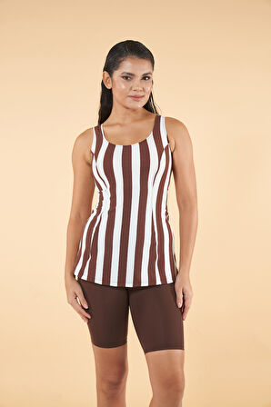 Estiva Çizgi Desenli Taytkini - Kahverengi